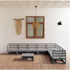 ‎Homgoday Homgoday Gartenmöbel-Set, 9-teilig, Grau aus massivem Kiefernholz, Sofas für den Außenbereich im Garten, Set für den Außenbereich, Set für Gartenmöbel, Sofa für den Außenbereich c