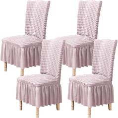 Qubjus Qubjus Chair Covers for Dining Room, Set of 4 Stretch Chair Slipcovers with Skirt, Removable, Washable, Kitchen Chair Protector Cover Set for Home, Party, Wedding (Pink, 4 Pieces)