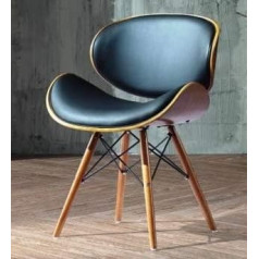 Rainbeam Folk Living Room Chair, Dining Room Chair, Office Chair, Faux Leather, Solid Wood, Walnut Finish (Black Walnut Finish)