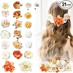 Pack of 21 Flower Hair Clips Bohemian Hair Clip Multicoloured Rose Hair Pins Hair Accessories for Beach Party, Bridal, Wedding, Event Decoration (Fresh)