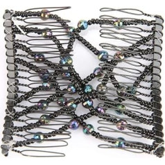Women Girls Magic Clip Stretchy Hair Pin Black Comb Stretchy Simple Hair Beads Slide (Black)