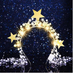 Reaky Star Halo Crown Gold Rhinestone Headpiece Goddess Pearl Headband Carnival Hair Accessories for Women