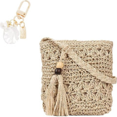YSDYY 1 Women's Straw Single Shoulder Bag, Summer All-match Beach Shoulder Bag, Hollow Leisure Bag with Tassel, 1 Beach Shelter Accessory Pendant with Metal Buckle
