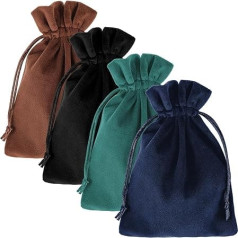 Tucnoeu Pack of 4 Velvet Pouches, Soft Velvet Bags 13 x 18 cm, Jewellery Bag with Drawstring, Small Velvet Bags for Jewellery, Rings, Gifts, Weddings, Parties