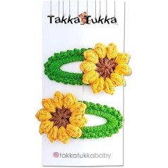 TakkaTukkaBaby® Set of 2 Handmade Hair Clips and Hair Clips for Girls, Sunflower, High-Quality Crocheted Cotton and Acrylic Yarn