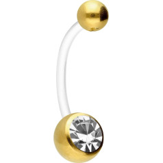 PIERCINGLINE Flexible Teflon Belly Bar for Pregnancy with Surgical Steel and Crystal Ball Can be Shortened in 7 Colours