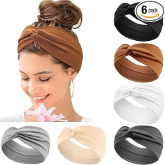 Hair Bands Women's Wide Elastic Soft 6 Pieces Kavya Summer Boho Headband Women's Print Hair Accessories Yoga Hair Band Multicoloured Thin Headbands Hair Accessories Women (F)