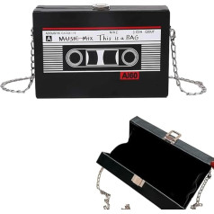 Aoreun Cassette Handbag Retro Shoulder Bag Women's Slanted Shoulder Bag Radio Handbag Bag Cassette Shoulder Bag 90s Chain Bag for 80s 90s Disco Party Decoration, black