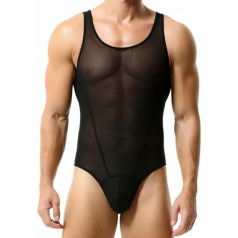 Wayonge Men's Mesh Bodysuit Sexy Cutout Transparent Men's Body Suit for Men Tank Tops Crew Neck