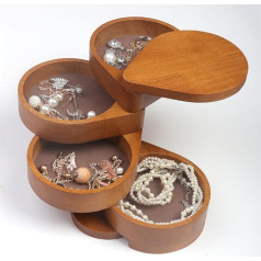 JSVER Wooden Jewellery Box, Women's Jewellery Storage, Rotating Travel Jewellery Box, Modern Jewellery Box with 4 Levels, Rotatable, Ideal for Birthday Gifts, Gifts for Girls, Wood Colour