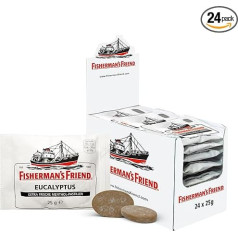 Fisherman's Friend Eucalyptus, 24 Storage Boxes, Eucalyptus and Menthol Flavour, with Sugar & Vegan, Sweets for Fresh Breath, 24 x 25 g
