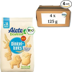 Alete bewusst Organic Spelt Biscuit (4 x 125 g) - Crispy Spelt Biscuits for Babies, Without Palm Oil, From 10 Months
