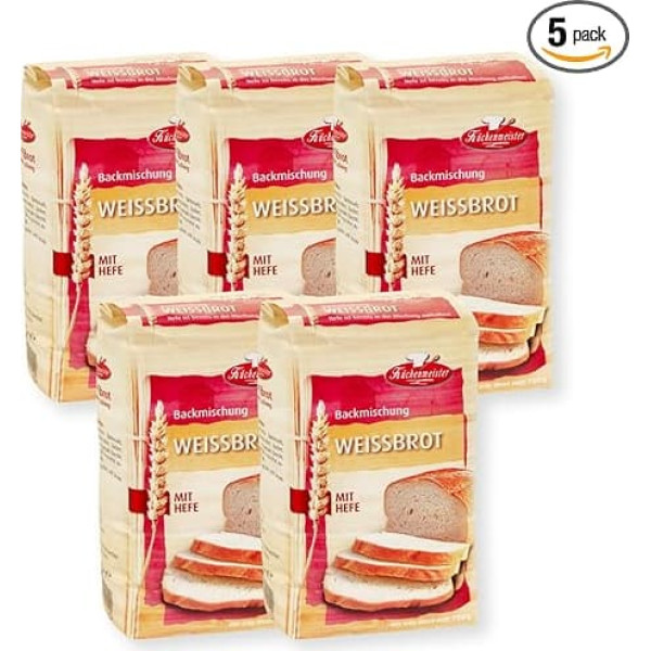 BIELMEIER KÜCHENMEISTER Bread Baking Mix, White Bread, 5 x 500 g, Bread Baking Mixes for Bread Maker and Oven, Bread with Baking Mix Made Easy