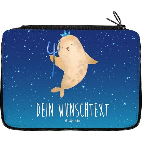Mr. & Mrs. Panda Personalised Pencil Case Zodiac Sign Aquarius - Personalised Gifts, Nix, School Enrolment, Astrology, Pencil Case with Name, Blue Personalized, Hand Drawn