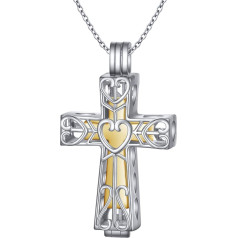 HOOHWE S925 Sterling Silver Cremation Urn Memorial Pendant Necklace Teardrop Heart Cross Cylindrical with Hollow Jewellery Sunflower Ash Keepsake