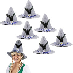 I LOVE FANCY DRESS LTD Oktoberfest Bavarian Hats – Pack of 6 – Grey Bavarian Seppel Hat with Feather and Flower Details – Adult German Oktoberfest Hat