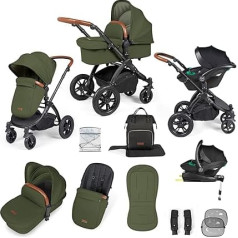 Ickle Bubba Stomp Luxe All in One i-Size Travel System and ISOFIX Base - Black/Woodland/Tan