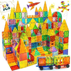Olvy Magnetic Building Blocks Montessori Toy - 120 Magnetic Tiles Children - Magnetic Construction Toy from 3 Years - Smart Playground Magnetic Building Blocks, Magnetic Set Children (120 Magnetic
