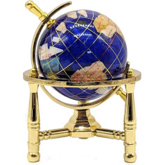 Unique Art 6-Inch Tall Bahama Blue Swirl Pearl Ocean Mini Table Top Gemstone World Globe with Gold Tripod