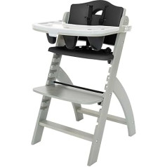 Beyond Junior Wooden High Chair with Tray - Adjustable and Convertible High Chair for Babies and Toddlers - 6 Months to 250 lbs - Water Resistant - Misty Grey Wood/Black