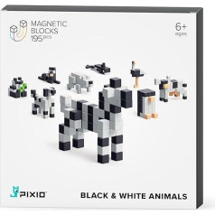 PIXIO Magnetic Dice - Black and White Animals - Magnetic Cube Building Toys in Pixel Art Style - Animal Figures - Arts and Crafts Kids Toys - Building Blocks - Educational Toys - 195 Pieces