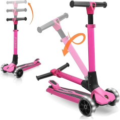 Hurtle Foldable Scooter Children 3 Years - 3 Wheel Scooter Children with Height-Adjustable Handlebars up to 50 kg - Children's Scooter Foldable with LED Wheels & Non-Slip Tread - City Scooter Made of