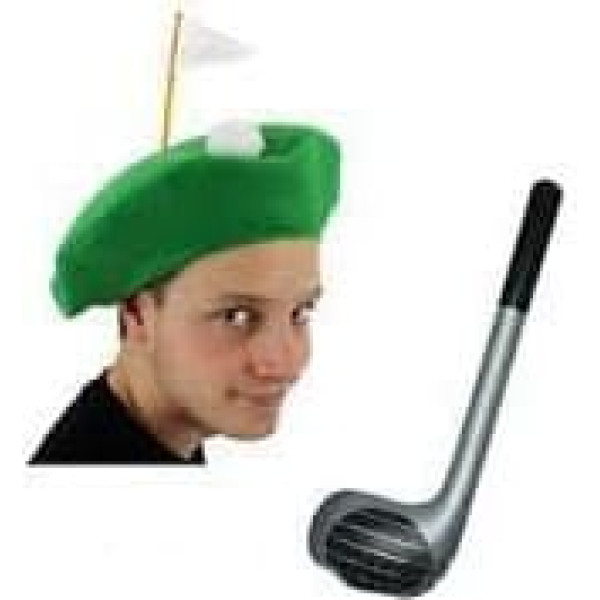 Verückter Golfer Hat with Fixed Panel and Foam Ball Looks Like A Golf Course = Retention Bar in Various Quantities and with or without Inflatable Golf Club Of Hat Fancy Dress 10