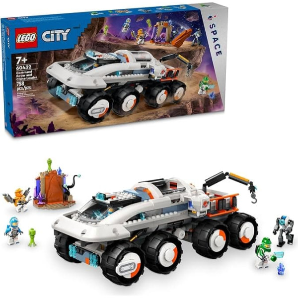 LEGO City Command Rover and Crane Loader Space Toy Construction Set 4 Astronaut Toy Mini Figures Space Robot 2 Alien Action Figures Gift for 7 Year Old Boys Girls Children 60432