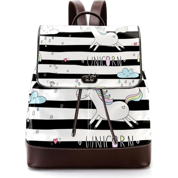 Streifen Regenbogen Einhorn Personalisierte Schultaschen Büchertaschen für Teenager, Mehrfarbig, 27x12.3x32cm, Rucksack Rucksäcke