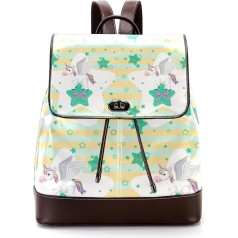 Personalisierte Schultaschen Büchertaschen für Teenager, niedliches Einhorn auf Stern, Streifenmuster, Mehrfarbig, 27x12.3x32cm, Rucksack Rucksäcke