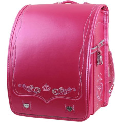 School Bag PU Leather Lightweight Backpack Japanese Boxing School Bag with Automatic Lock for Girls Boys Red 35 x 29 x 19 cm