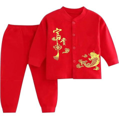 Baby Top Long Sleeve Red Text Print Buttons Solid Color Elastic Waist Pants Baby Boys New Year Outfit Winter Outfit F 18-24 Months, F