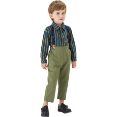 ROMIDA Boys Gentleman Clothing Sets Long Sleeve Shirt Bow Tie Braces Trousers Children's Suit Christening Suit Wedding Clothing Set Baby Romper Boys Outfits Set, Army Green-1