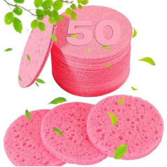 50-Count Compressed Facial Sponges for Estheticians - 100% Natural Cellulose Face Sponge Professional Cosmetic Spa Sponges for Face Cleansing, Massage, Pore Exfoliating, Mask, Makeup Removal (Pink)