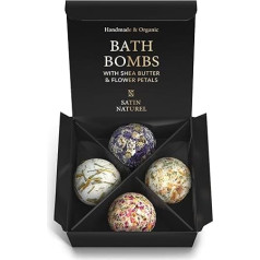 Satin Naturel 4 Luxuriöse BIO Badebomben Vegan - Muttertagsgeschenk - Wellness Geschenke für Frauen - Premium Badekugeln - Geburtstagsgeschenk für Frauen - Luxus-Geschenkbox