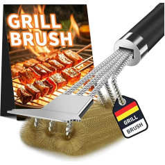 Brass Grill Brush, TNTOR Grill Brass Brush with Long Bristles, Stainless Steel Spatula and Extra Long Thermal Insulation Handle, for Gas Grill, Charcoal Grill, Kettle Grill, Electric Grill and Grill