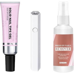 Firm Nail Gel Glue, Soft Gel Nail Tips Glue, Nail Glue Set for Press Tips, Quick Drying Solid Rhinestone Glue with Remover for Pressing Nail Tips, Salon Art, Lamp