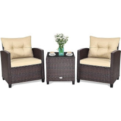 GIANTEX Rattan Garden Furniture Set, Balcony Furniture Small Balcony, Lounge Garden Furniture Set, Balcony Furniture for 2 People, Garden Lounge Set 2 Armchairs & Table, 3-Piece Garden Furniture Set