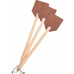 SIDCO Fly Swatter Leather 3 x Fly Killer Eco Leather Strap Wooden Swatter XXL Swatter