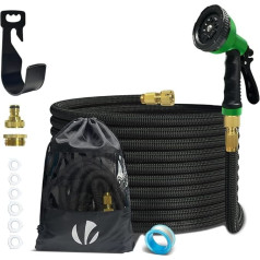 VOUNOT Flexibler Gartenschlauch 15 m, Flexibel Wasserschlauch Dehnbarer mit 10 Sprühfunktionen, Schnelladaptern und Wandhalterung, Schwarz