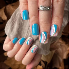 Sethexy Short Squoval False Nails Swirl Press On Nails Spring Fashion False Fingernails Pack of 24 Art Acrylic Nails Stick on for Women and Girls