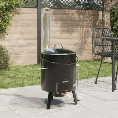 LLEZKBR Goulash Cannon with Chimney and Lid Black Enamelled Steel