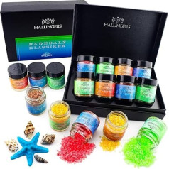 Hallingers Bath Salt Classic - Blue - 8 Varieties Bath Salt Gift Set with Dead Sea Salts, 8 Bath Salts Set in Screw Blower and Box (Set) - Easter Gifts Easter Baskets Easter Eggs & Easter Decoration |