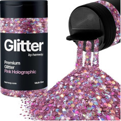 Glitter Shakers Assorted Sizes Pink Holographic Face Nail Art Cup Christmas Party Accessories Craft Resin Cosmetics 120g