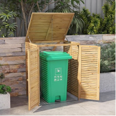 COSTWAY Outdoor Wheelie Bin Cover, 120L Trash Can Outdoor Wooden with Folding Lid, Double Doors, Locking, Wheelie Bin Cover for Garden, Backyard, Patio,