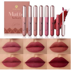YOUNG VISION 6-Piece Matte Nude Liquid Lipstick Set - Long Lasting & Intense Colour, Lip Gloss Collection as a Gift for Women