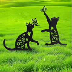 MUMTOP Katze Metall Gartenstecker Dekorative Schwarze Katze Geschenke für Frauen Silhouette Statuen für Hofkunst Draußen Terrasse Außendekoration Rasen Ornamente Schmetterling