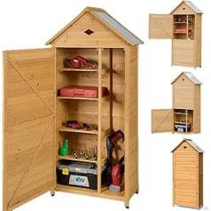 RELAX4LIFE Fir Wood Garden Shed with Lockable Door, Galvanised Roof, 5 Shelves and Shelves, Outdoor Garden Shed