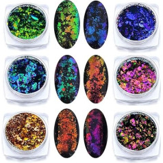 Iridescent Chameleon Nail Flakes Set of 6 Jars (Dark Chameleon)