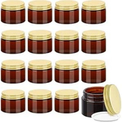16 Stück Amber Glas Leerdose, 50ml Braunglas Cremedosen Kleine Salbentiegel zum Befüllen Kosmetik Behälter mit Aluminium Deckel Braunen Glasbehälter für Kosmetik Salben Lotionen Cremes